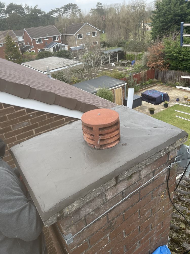 New chimney flaunching and repointing using a grit-based mortar mix, Hightown